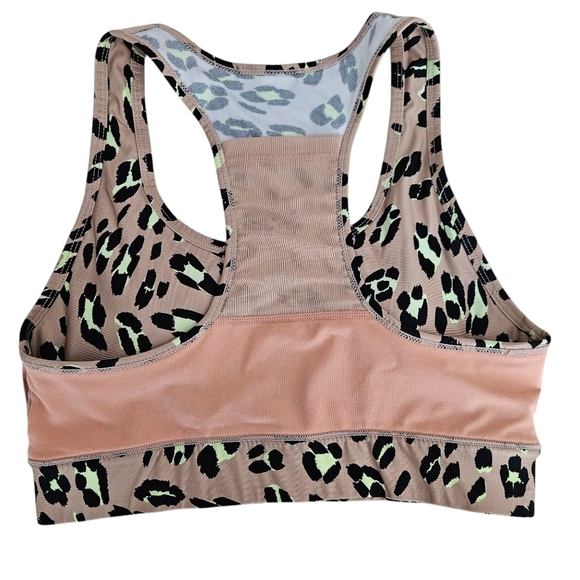 Fabletics On The Go Athletic Sports Bra Nude Leopard Medium Impact Racerback - Picture 7 of 8